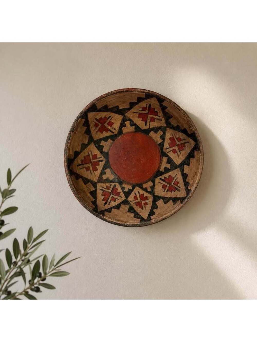 Vintage Chile Folk Art Pottery Bowl Signed Ivan Hand Painted Wall Hanging 8.5”